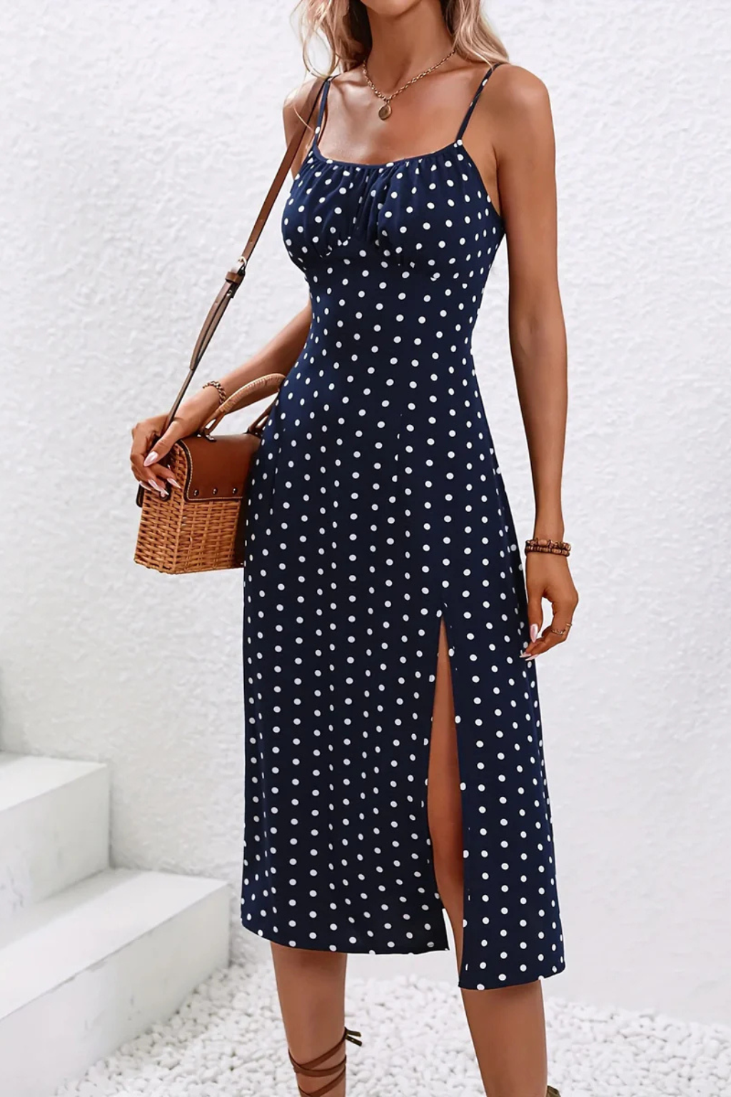 Womens Floral Midi Summer Dress Spaghetti Strap Side Split