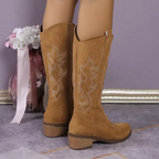 Suede Cowboy Boots Knee High Block Heel Western Women's