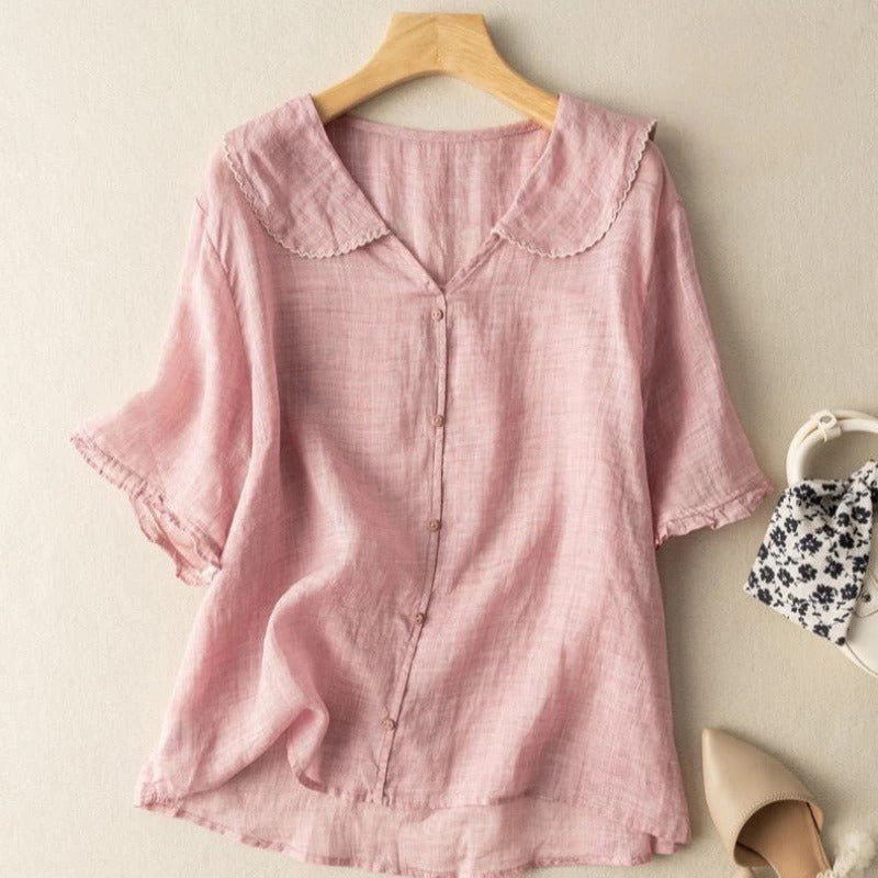 Vintage Blouse Scalloped Collar Button Detail