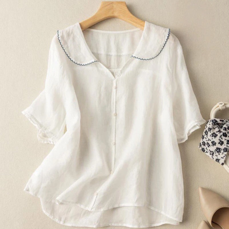 Vintage Blouse Scalloped Collar Button Detail