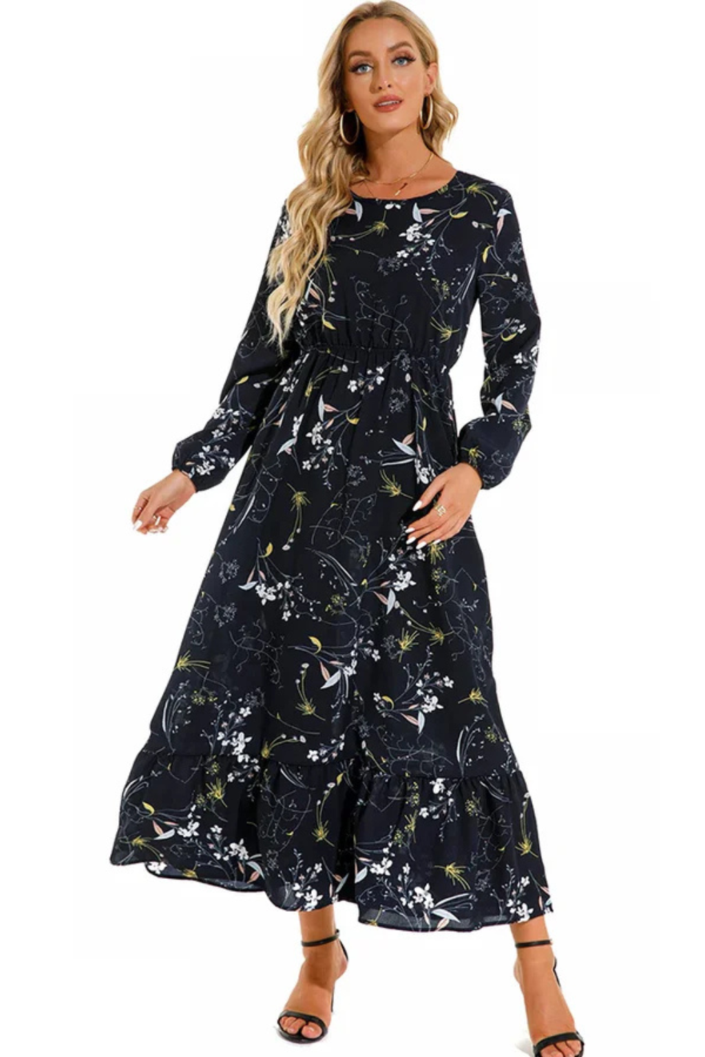 Womens Floral Maxi Summer Dress Long Sleeve Five Color