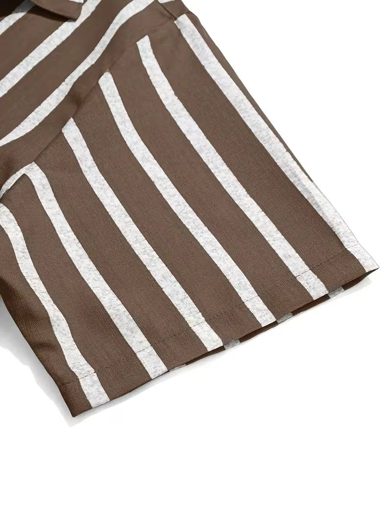 Mens Short Sleeve V Neck Stripe Shirt