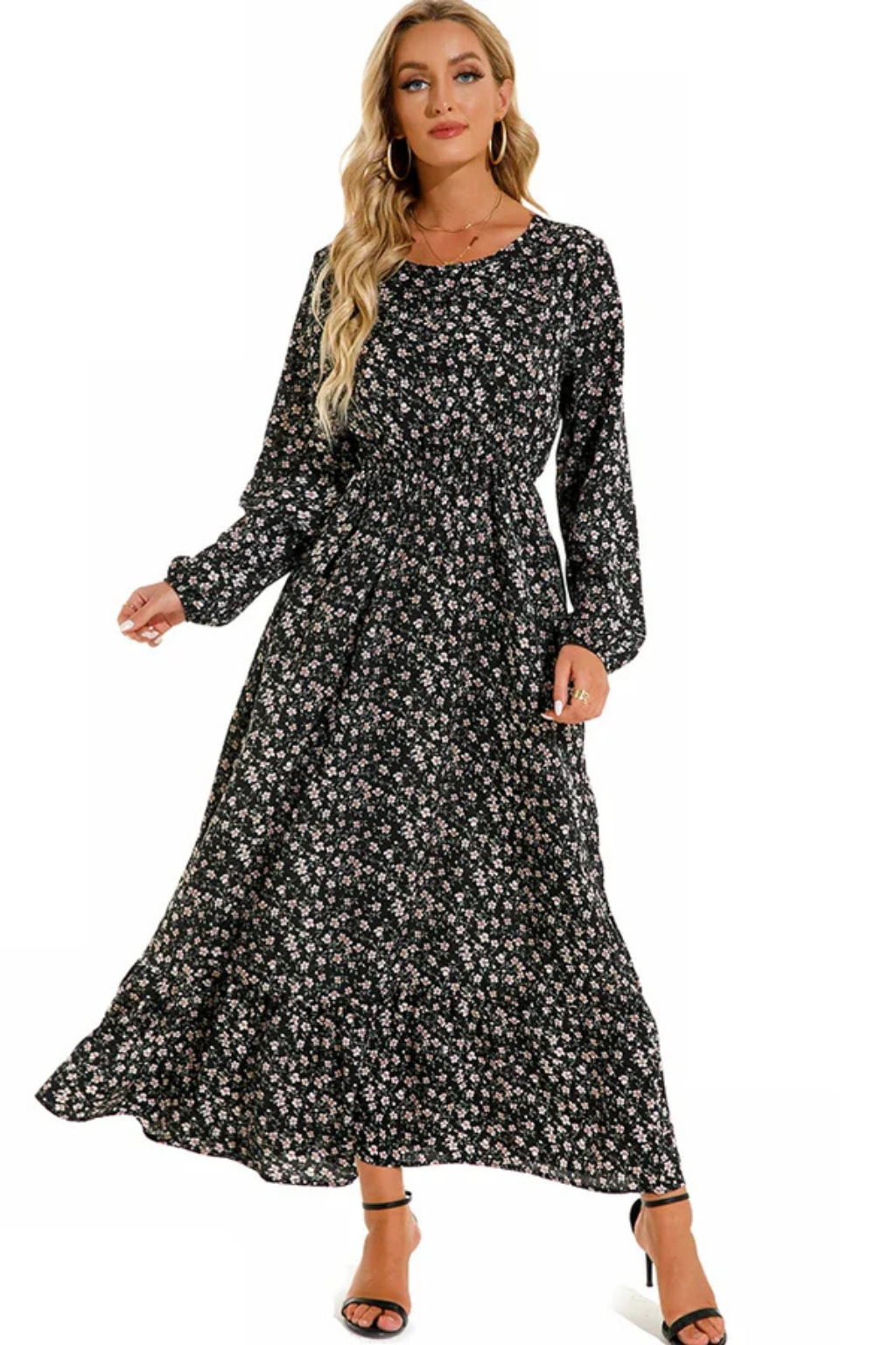 Womens Floral Maxi Summer Dress Long Sleeve Five Color