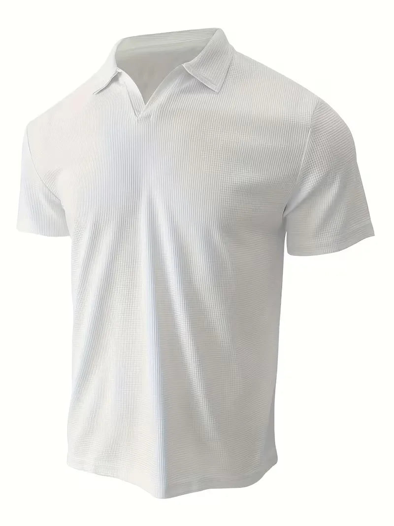 Mens Short Sleeve V Neck Waffle Polo