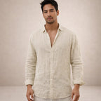 Men's Linen Shirt Regular Fit Airy Fabric Open Collar Long Sleeves