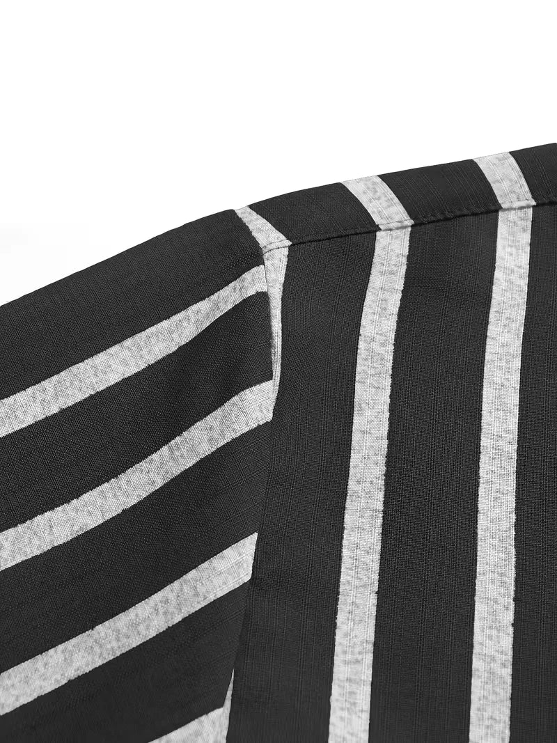 Mens Short Sleeve V Neck Stripe Shirt