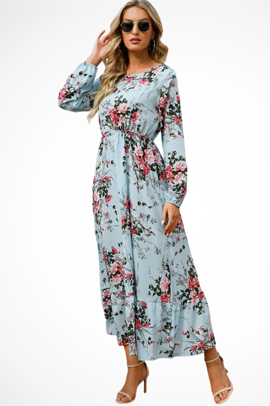 Womens Floral Maxi Summer Dress Long Sleeve Five Color