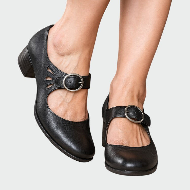 Mary Jane Shoes Buckle Block Heel Cut-Out