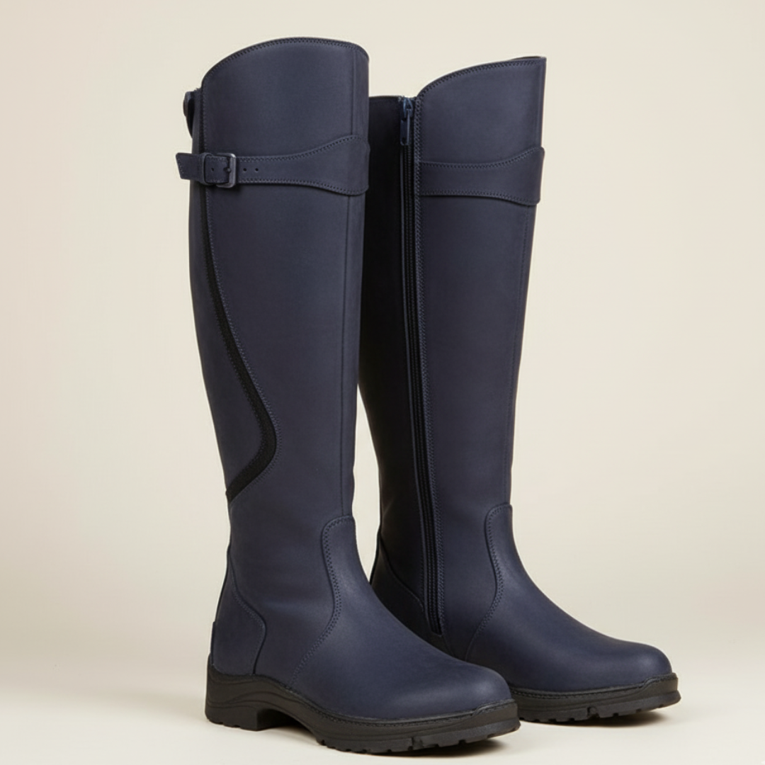 Fall Riding Knee-High Boots — Waterproof Buckle Detail Outdoor Design
