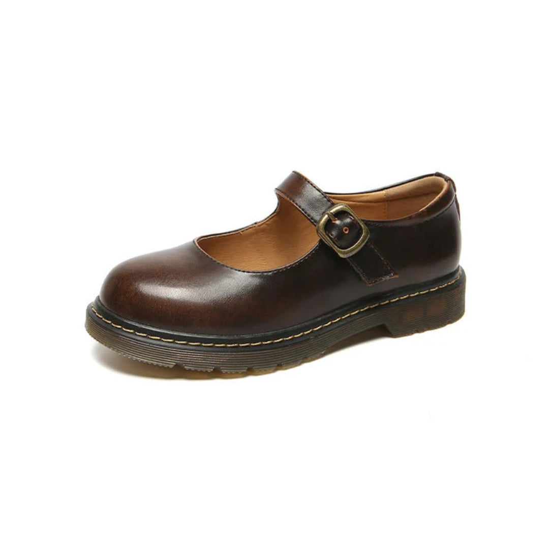 Leather Mary Jane Shoes Double Buckle Strap Comfort Sole