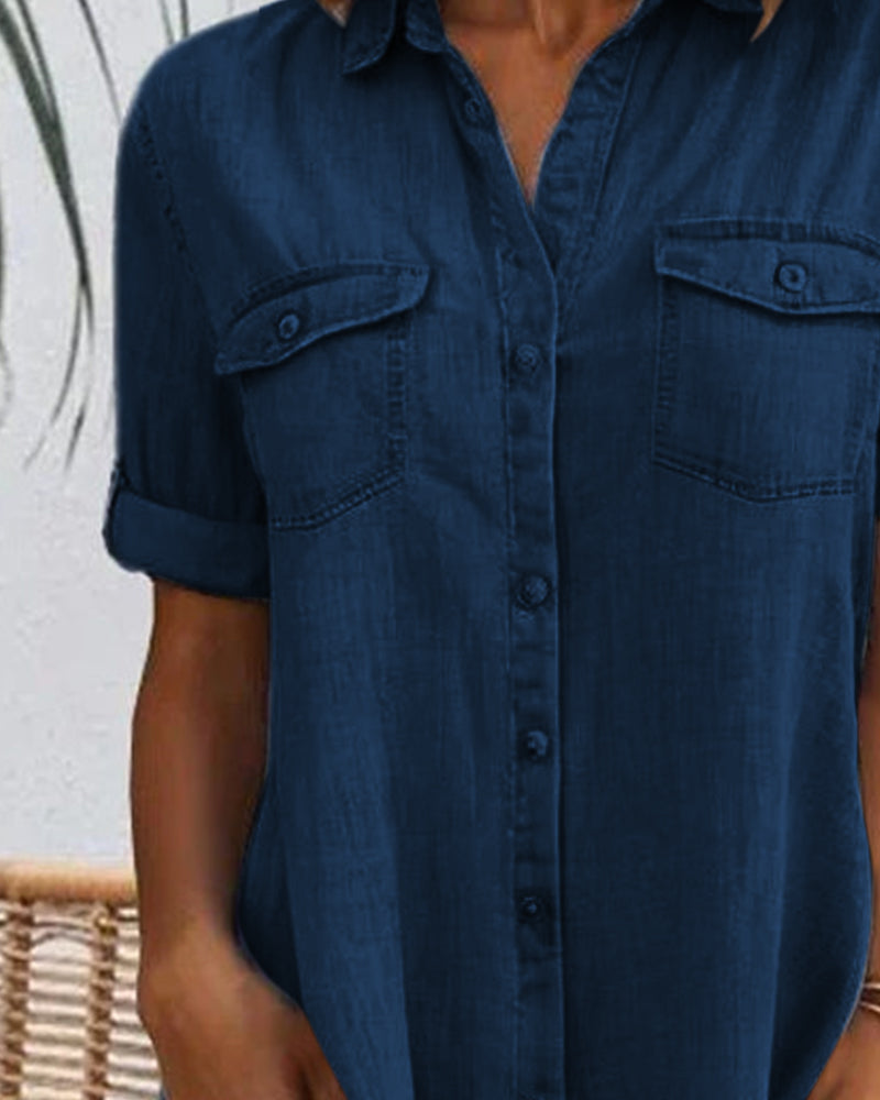 Denim Look Shirt Dress Button-Down