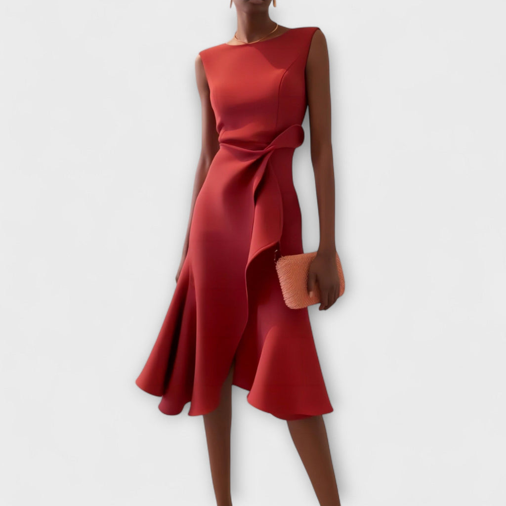 Draped Asymmetric Midi Dress Sleeveless