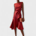 Draped Asymmetric Midi Dress Sleeveless