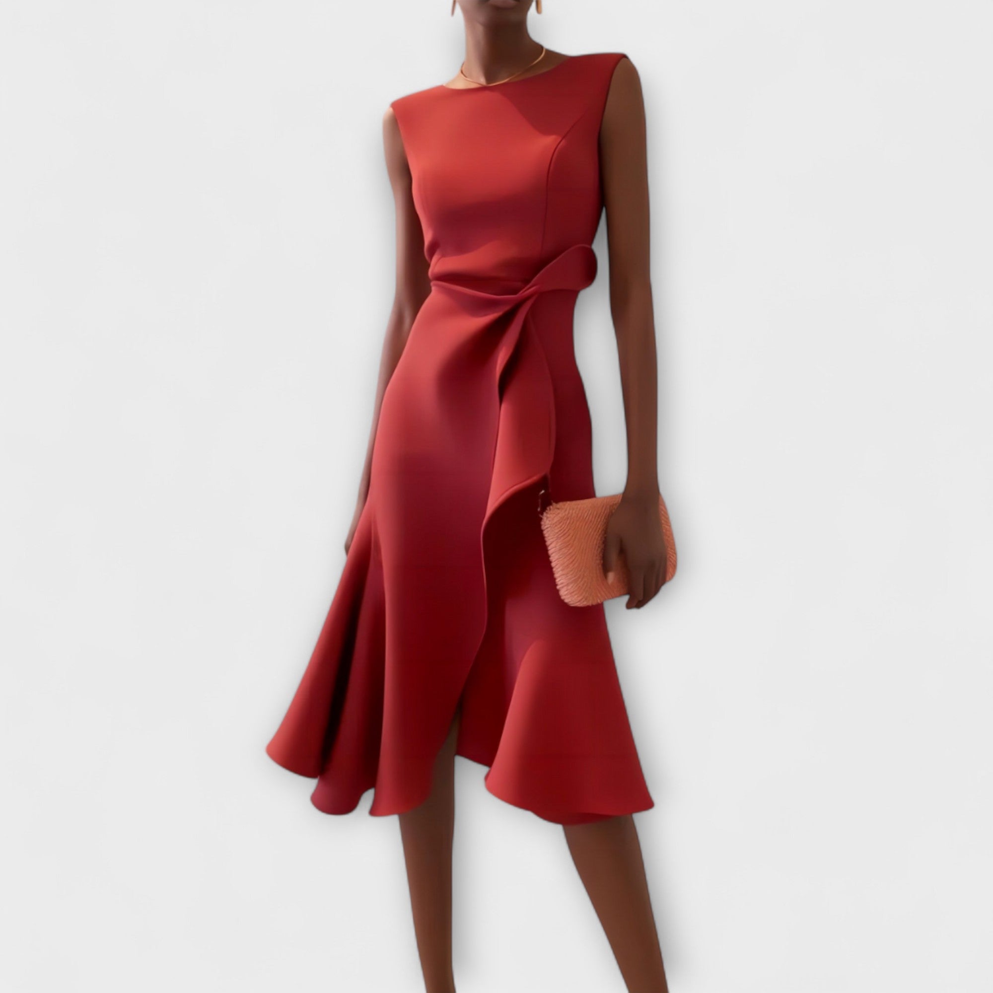 Draped Asymmetric Midi Dress Sleeveless