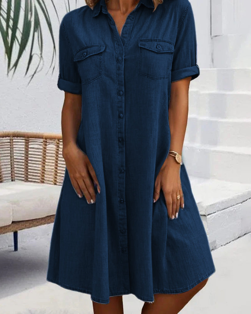 Denim Look Shirt Dress Button-Down