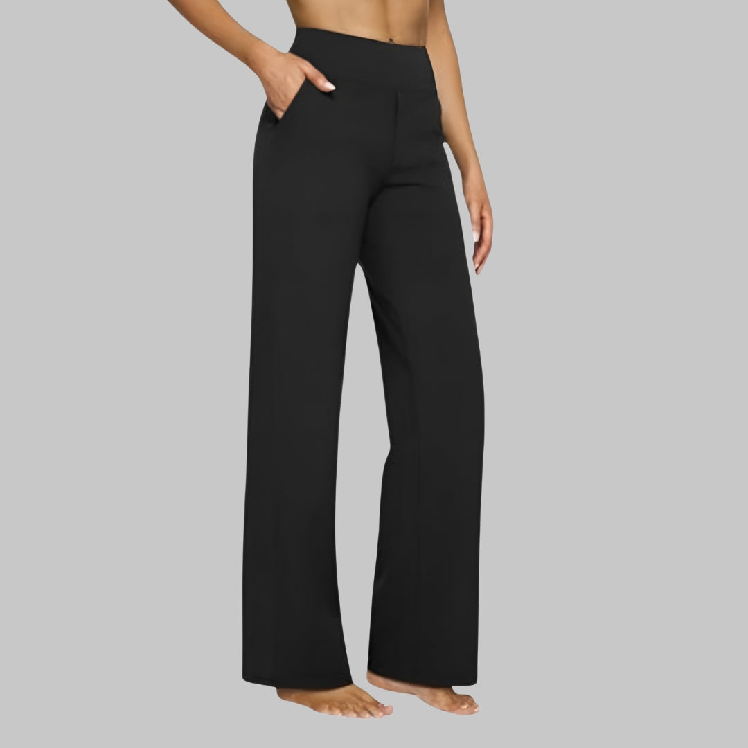 Soft Jersey Trousers Straight Leg Elastic Waist Pockets
