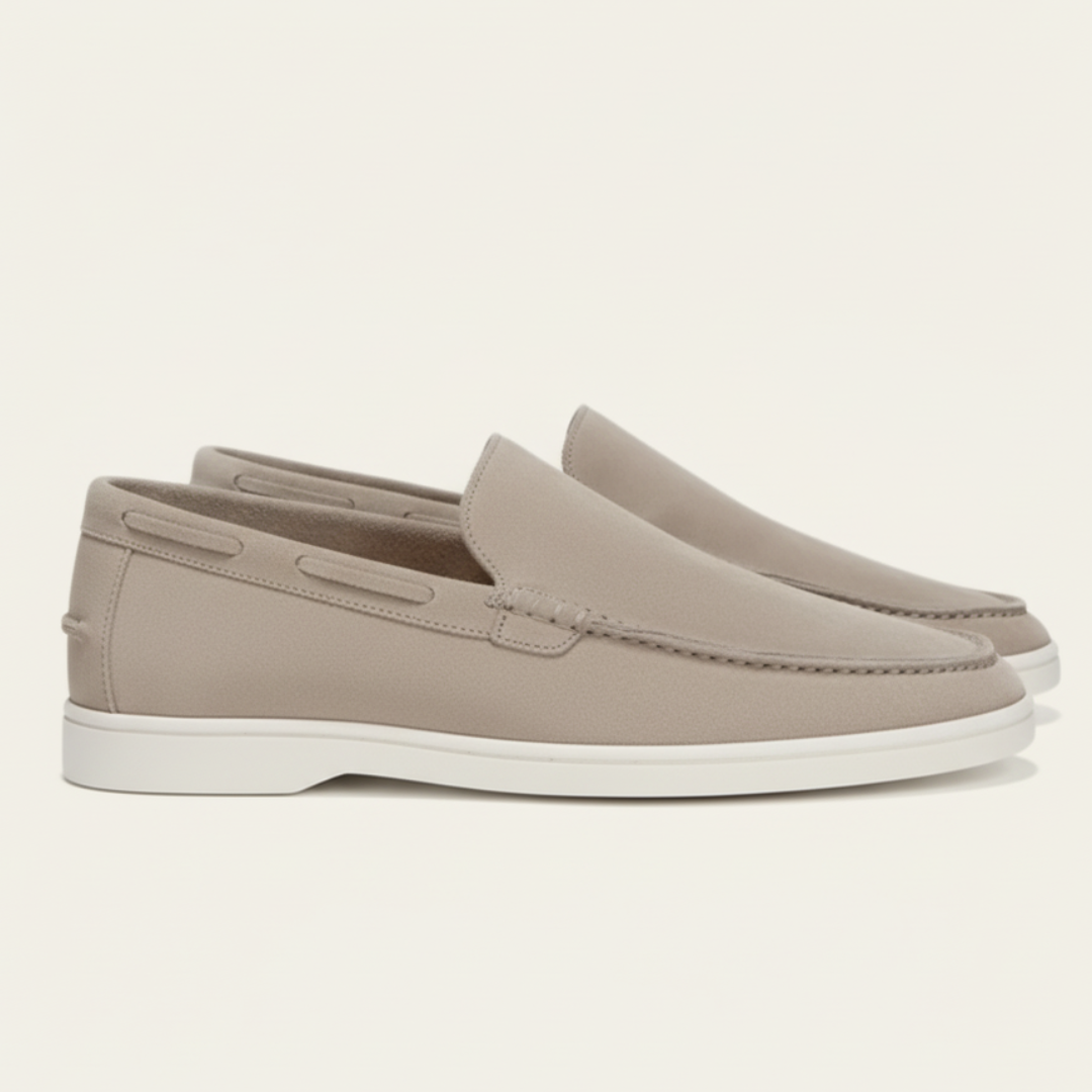 Suede Slip-On Loafers — Minimalist Taupe Shoes with Rubber Sole for Fall