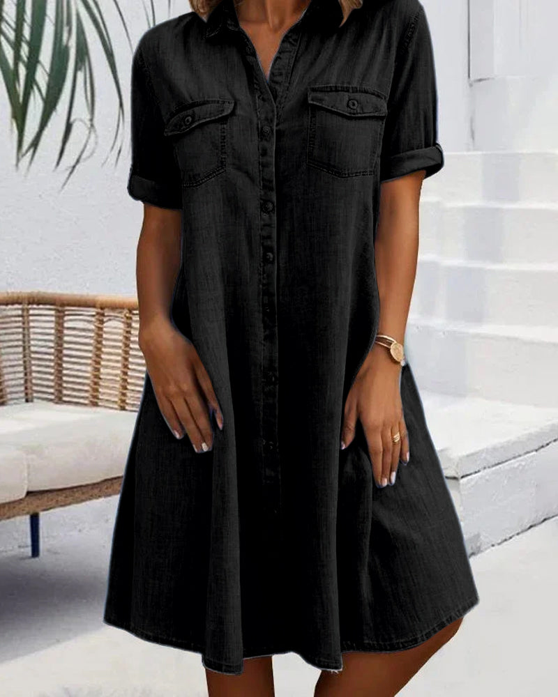Denim Look Shirt Dress Button-Down