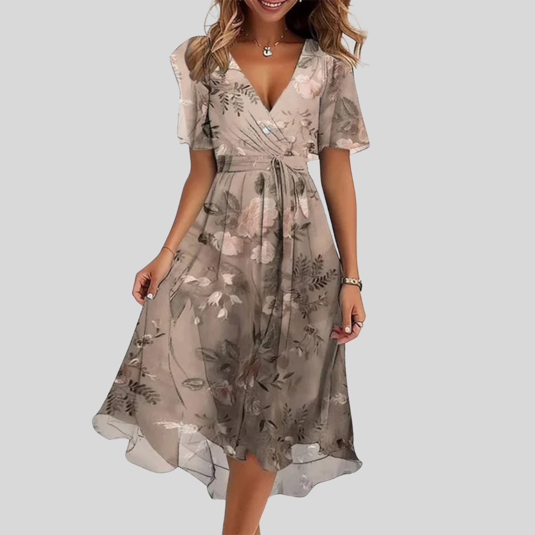 Womens Floral Wrap Midi Dress Five Color