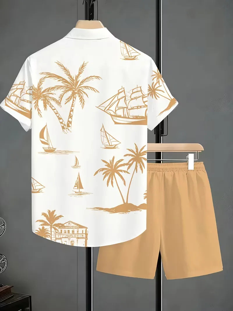 Mens Tropical Print Shirt and Shorts Set