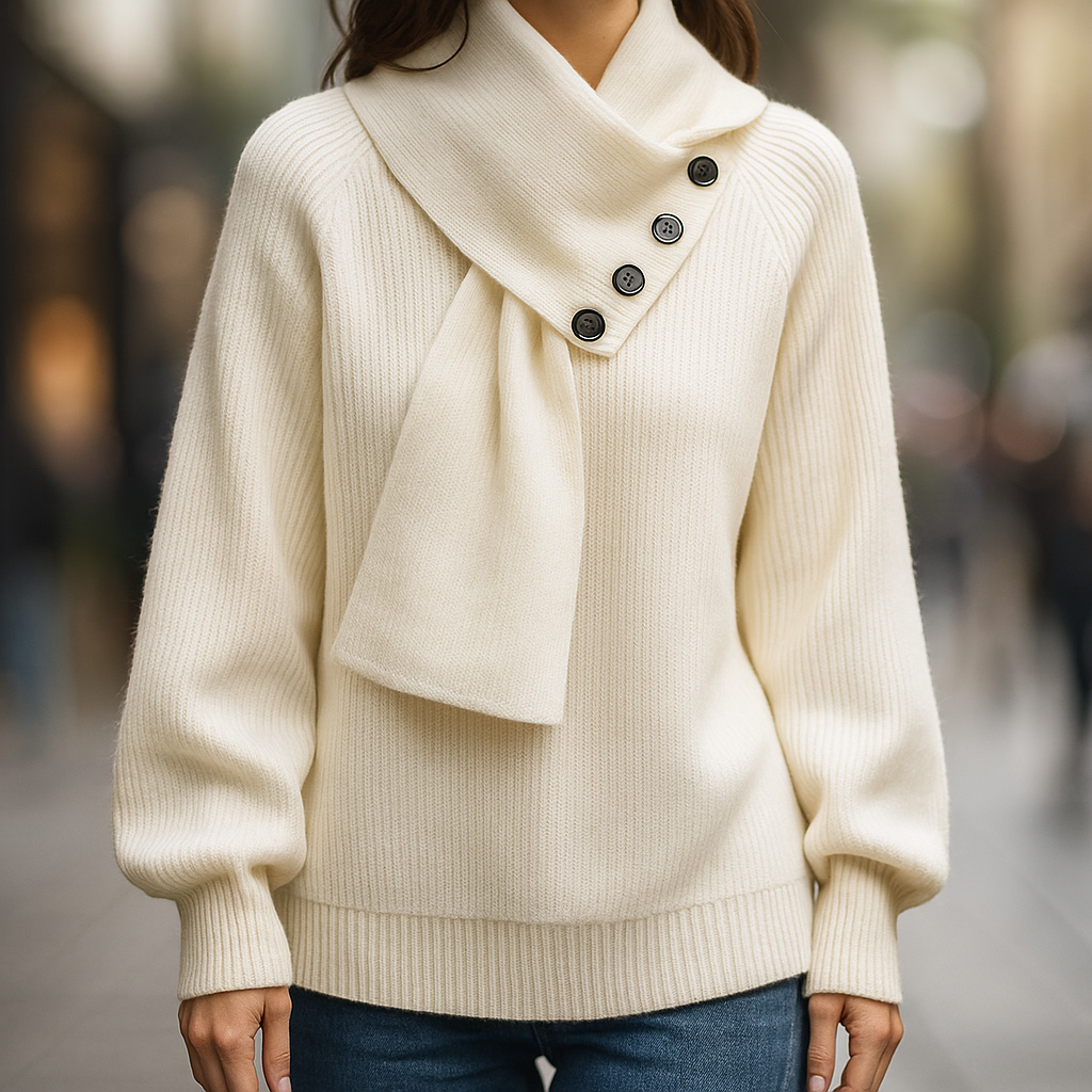Scarf Neck Jumper Draped Knit Long Sleeve Cosy Winter