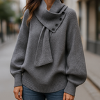 Scarf Neck Jumper Draped Knit Long Sleeve Cosy Winter