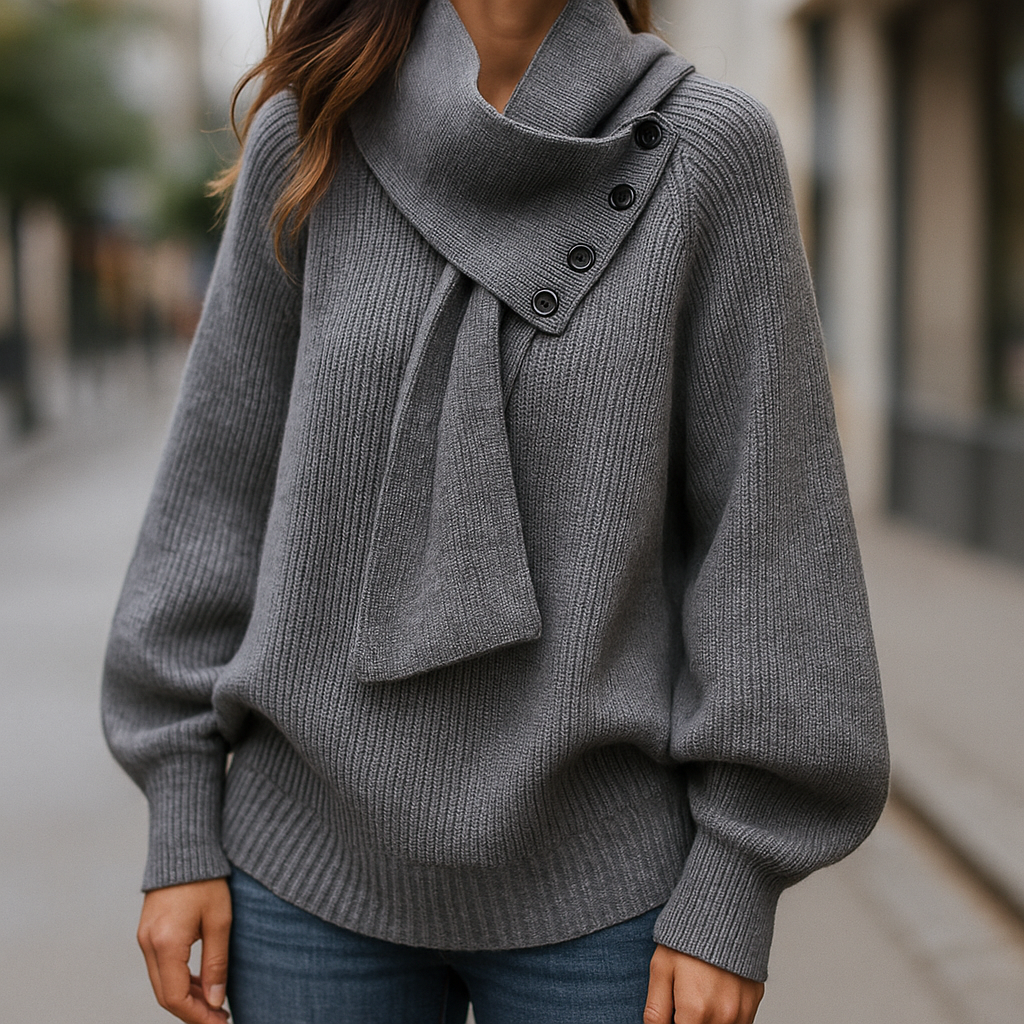 Scarf Neck Jumper Draped Knit Long Sleeve Cosy Winter