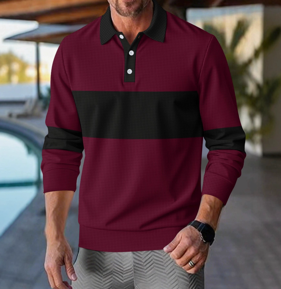 Mens Striped Long Sleeve Polo Casual