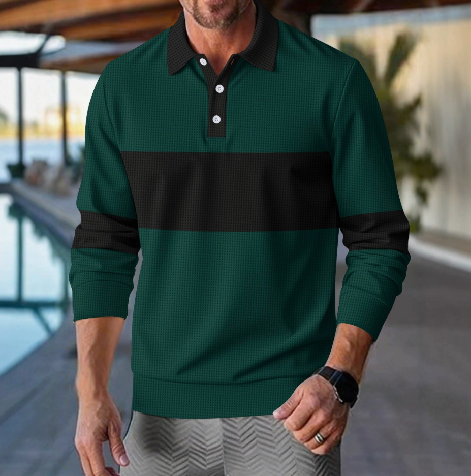 Mens Striped Long Sleeve Polo Casual