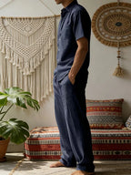 Mens Summer Linen Set Short Sleeve