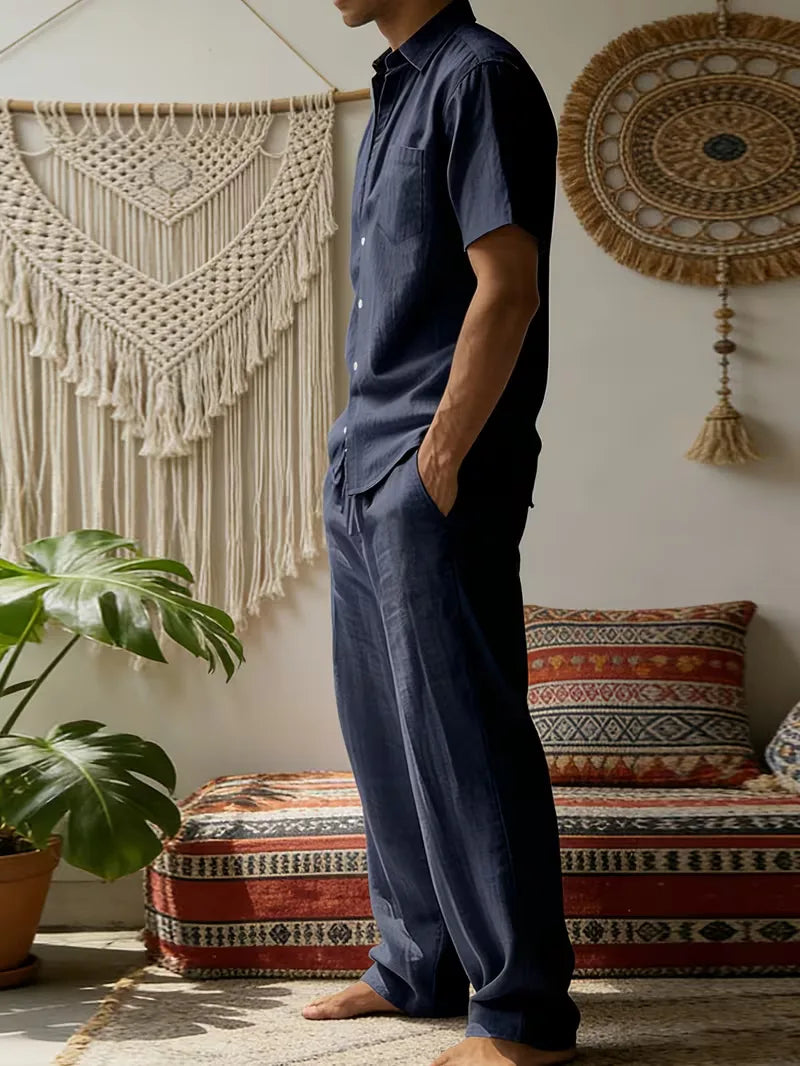 Mens Summer Linen Set Short Sleeve