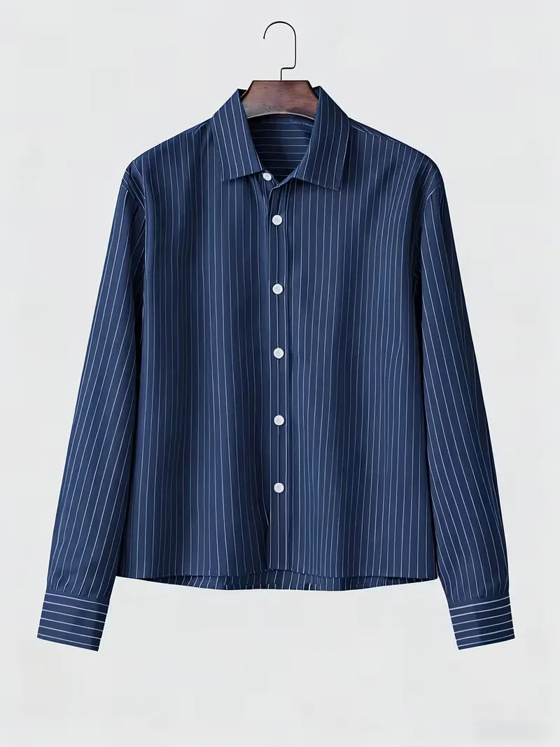 Mens Vertical Stripe Long Sleeve Shirt