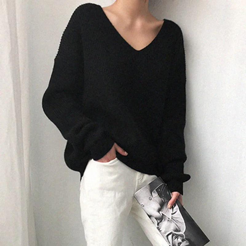 Women's V Neck Sweater Soft Knit Cozy Everyday Casual