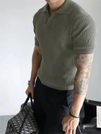 Mens V Neck Ribbed Texture Polo