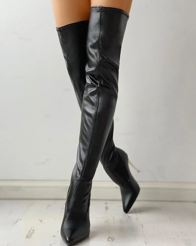 Womens Over The Knee Boots Gold Heel Zip