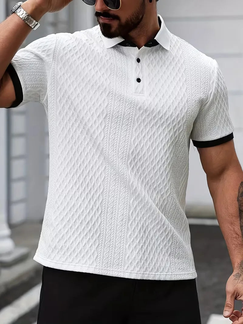 Mens V Neck Polo Jacquard Pattern