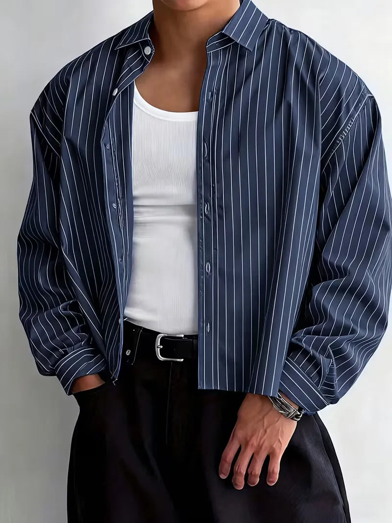Mens Vertical Stripe Long Sleeve Shirt