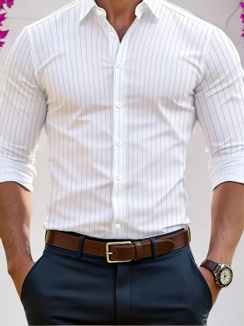 Mens Mandarin Collar White Dress Shirt