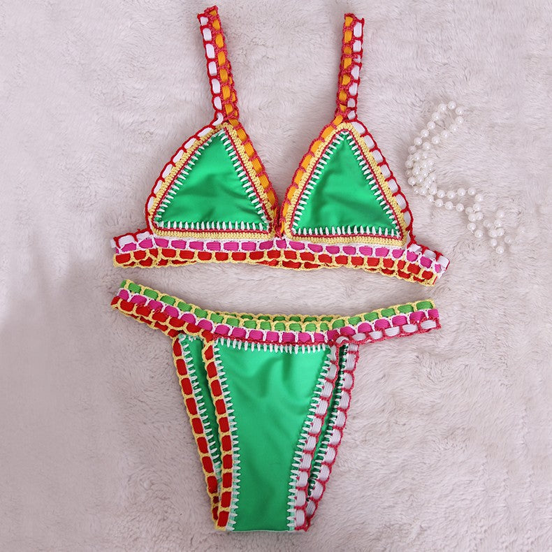 Womens Boho Crochet Bikini Set Stretch Top Four Color