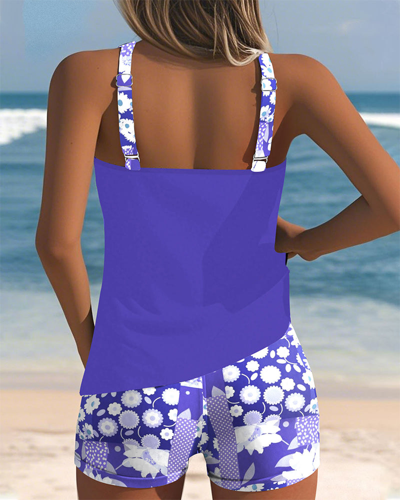 Two-Piece Swimsuit Floral Tank Shorts