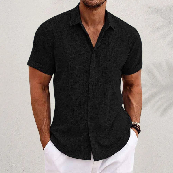 Mens Linen Shirt Short Sleeve Summer Five Color