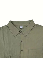 Mens Short Sleeve Linen Shirt Chest Pocket