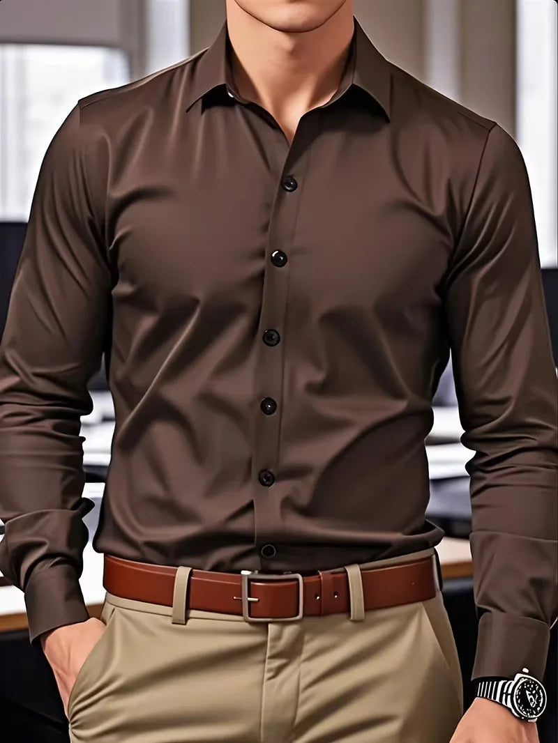 Mens Slim Fit Dress Shirt Mandarin Collar