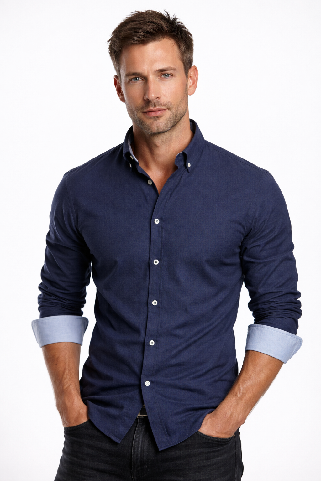 Mens Shirt Long Sleeve Button Down Five Color