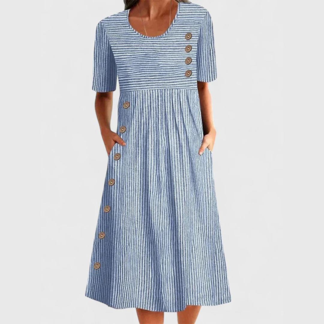 Womens Striped Midi Dress Button Detail Two Color