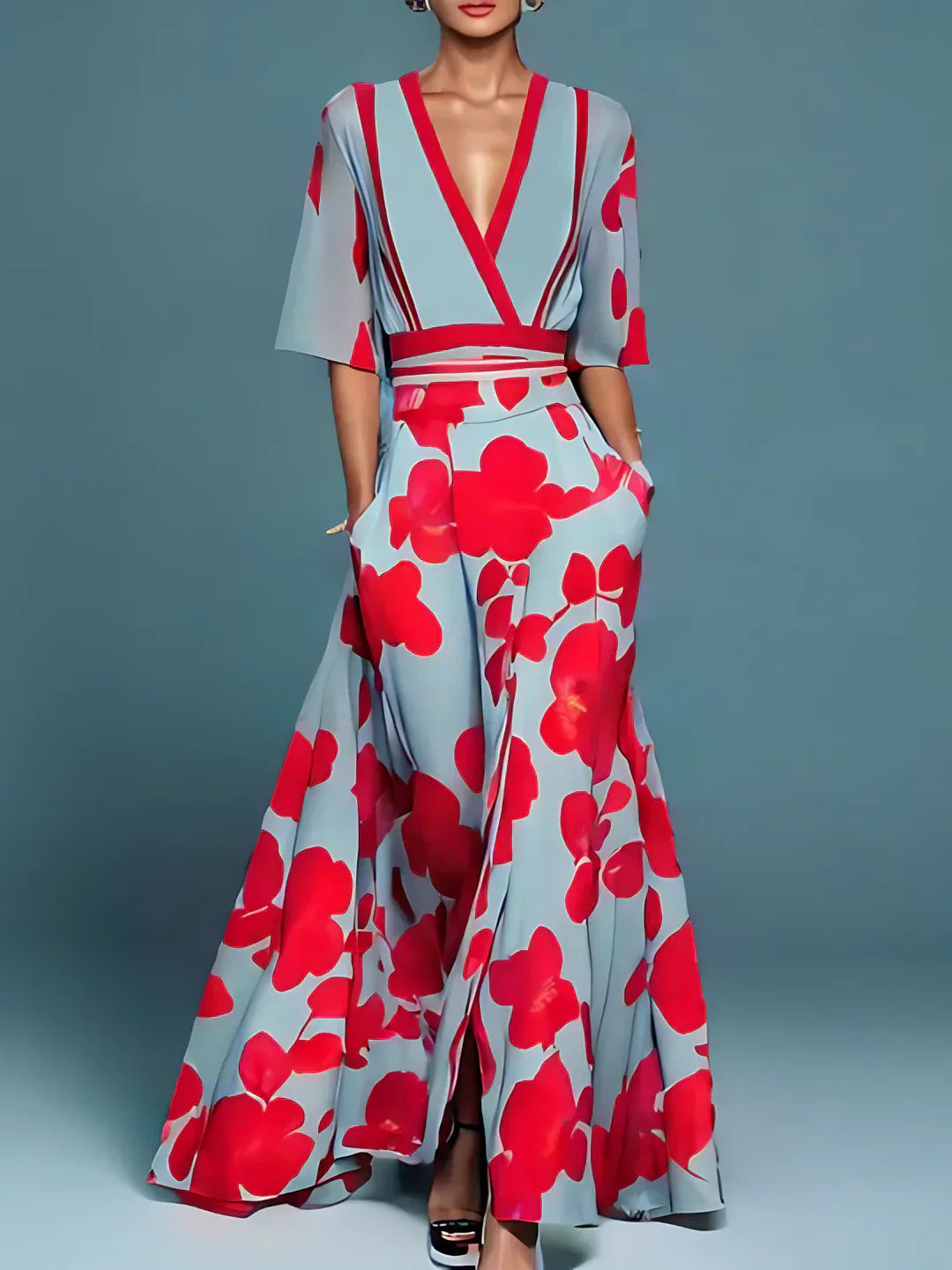 Womens Floral Print Maxi Gala Dress