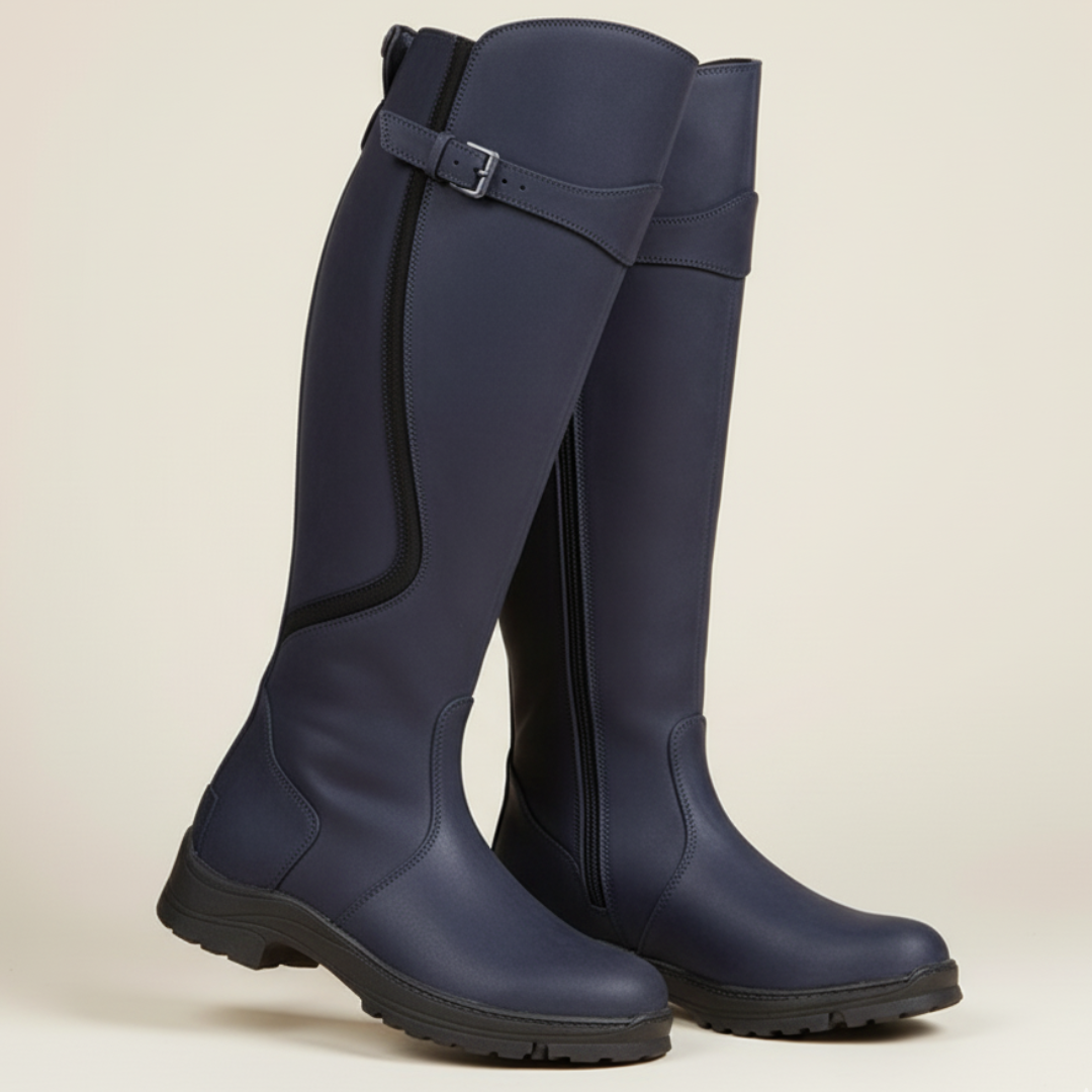 Fall Riding Knee-High Boots — Waterproof Buckle Detail Outdoor Design