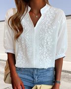 V-Neck Puff Sleeve Blouse Lightweight