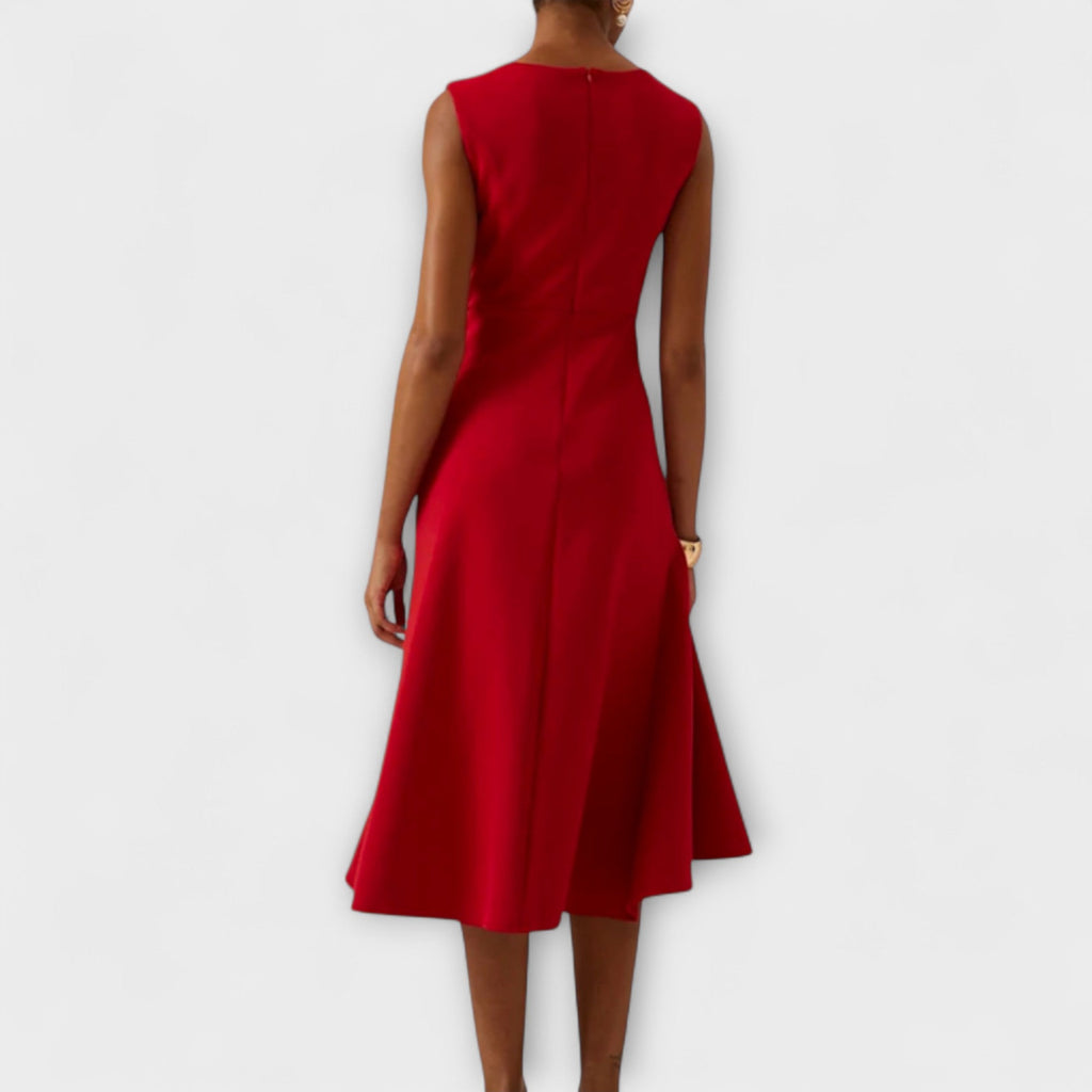 Draped Asymmetric Midi Dress Sleeveless
