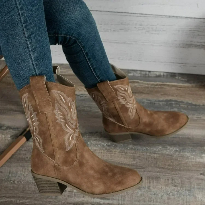 Ankle Cowboy Boots Western Block Heel Round Toe Women's
